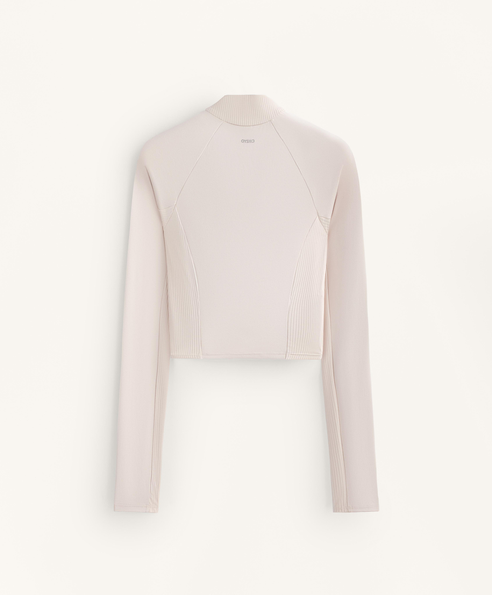 Oysho Лонгслив Comfortlux в рубчик с длинными рукавами, светлый серо-коричневый