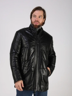 Куртка зимняя кожаная с капюшоном пуховик