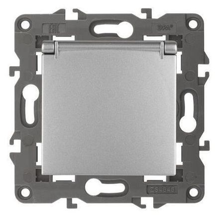 Розетка 1-м СП Эра Elegance 14-2103-03 16А IP20 16AX 250В 2P+E Schuko защ. шторки с крышкой алюм. Эра Б0034280