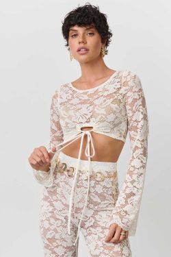 Кружевные брюки цвета айвори