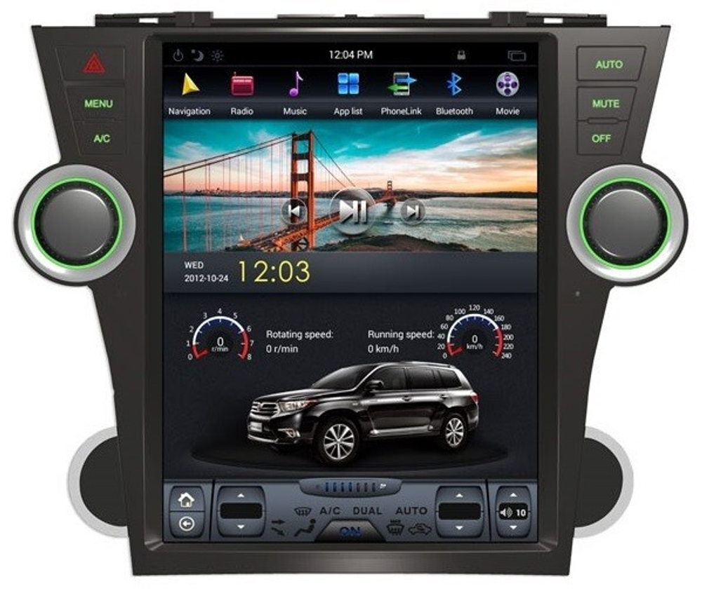 Магнитола для Toyota Highlander 2 2007-2013 XU40 - Carmedia ZF-1225-Q6 вертикальный экран в стиле "Тесла" на Android 11, 8Гб+128Гб, CarPlay, 4G SIM-слот