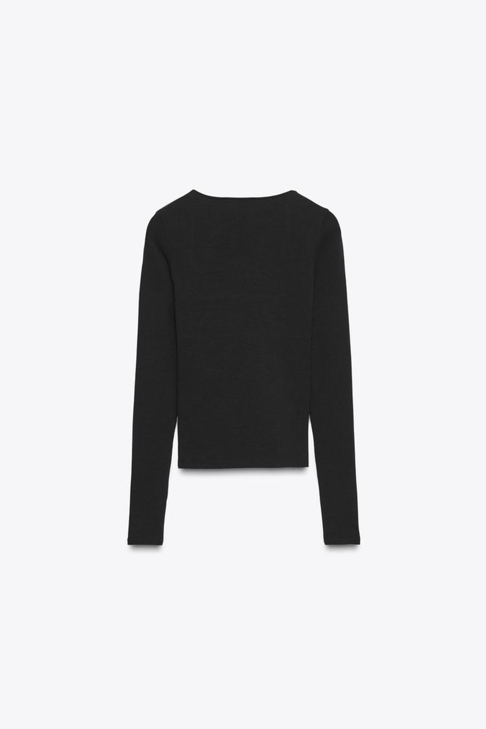 ZARA ФУТБОЛКА В РУБЧИК С КВАДРАТНЫМ ВЫРЕЗОМ, ЧЕРНЫЙ