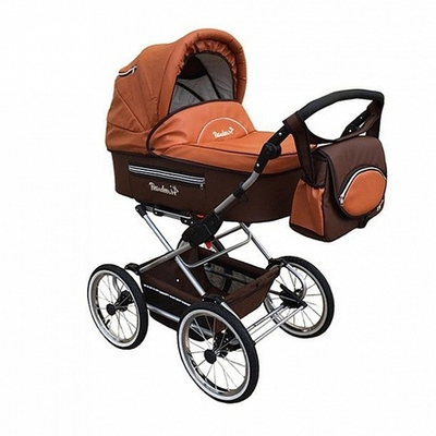 Детская коляска Reindeer Style Leather Collection 3 в 1 с конвертом (коричнево-оранжевый)