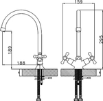 Смеситель Q02-72 ROSSINKA  для кухни  двуручный с  высоким поворотным изливом 260 мм, хром