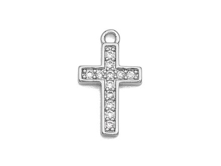 Подвеска "Крестик" 13,5мм, с прозрачными стразами
