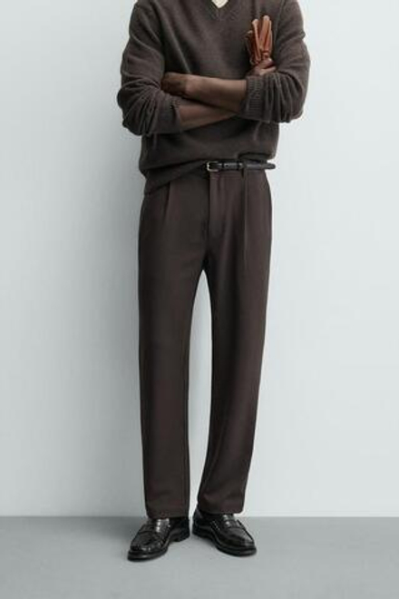 ZARA БРЮКИ STRAIGHT FIT КОМФОРТНОЙ ПОСАДКИ, КОРИЧНЕВЫЙ