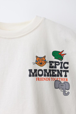 ZARA ФУТБОЛКА С ПРИНТОМ ЖИВОТНЫХ ЗООПАРКА, ЭКРЮ