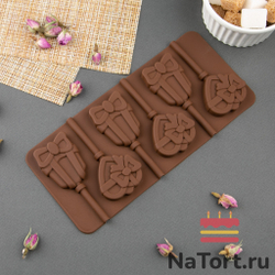 Силиконовая форма для леденцов «Подарок с бантиком», 6 ячеек