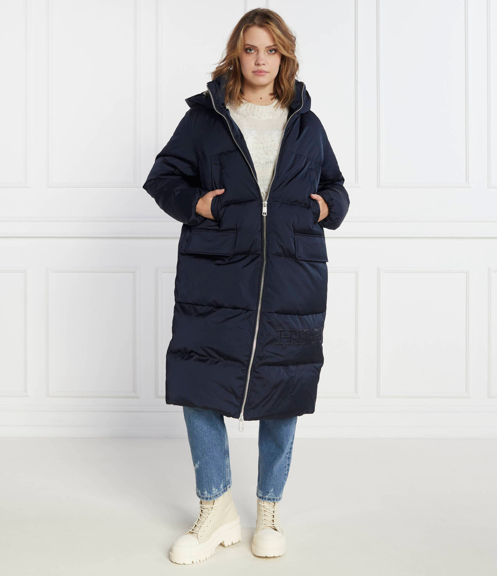 Пуховое пальто SATEEN HOODED MAXI Tommy Hilfiger - темно-синий(WW0WW40834)
