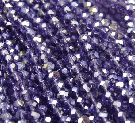 БП031ДС23 Хрустальные бусины "рондель", цвет: фиолетовый AB прозрачный, 2х3 мм, кол-во: 95-100 шт.