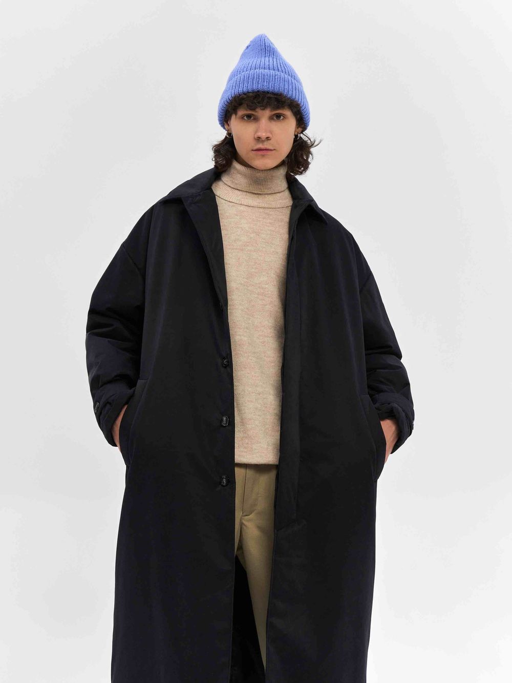 Плащ FOS Длинный Утепленный Мужской черный