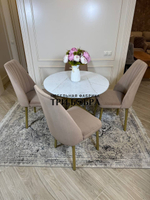 Круглый раздвижной стол "Лофт", белое золото и стулья "Чикаго"