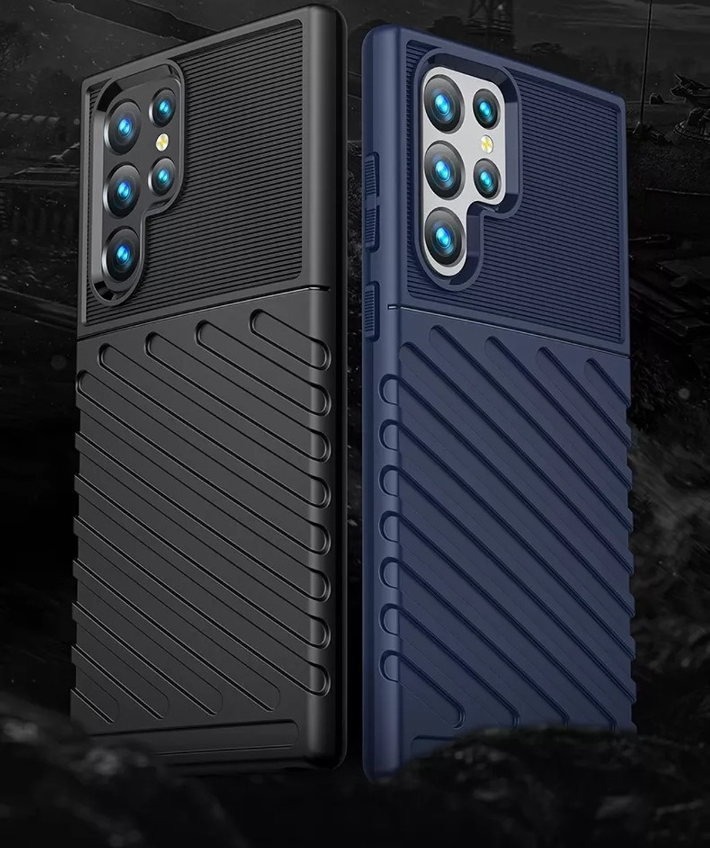 Чехол синего цвета с рельефной фактурой для смартфона Samsung Galaxy S22 Ultra, мягкий отклик кнопок, серия Onyx от Caseport
