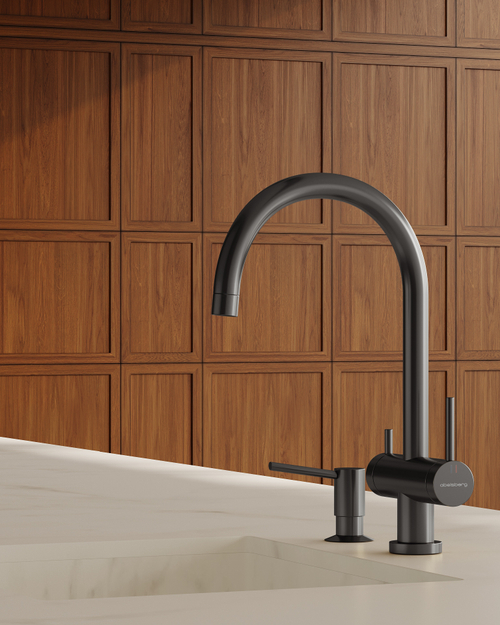 Смеситель для кухни Abelsberg Aera AWF70029GM с возможностью подключения фильтра для воды, цвет космическая сталь, PVD покрытие