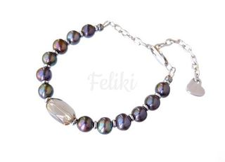 браслет из чёрного жемчуга с раухтопазом