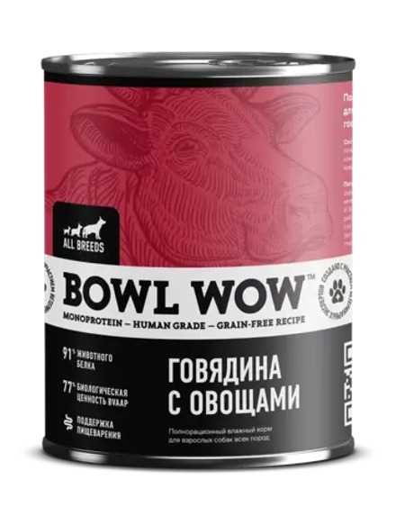 Влажный корм Bowl Wow для собак, говядина с овощами - 340 г
