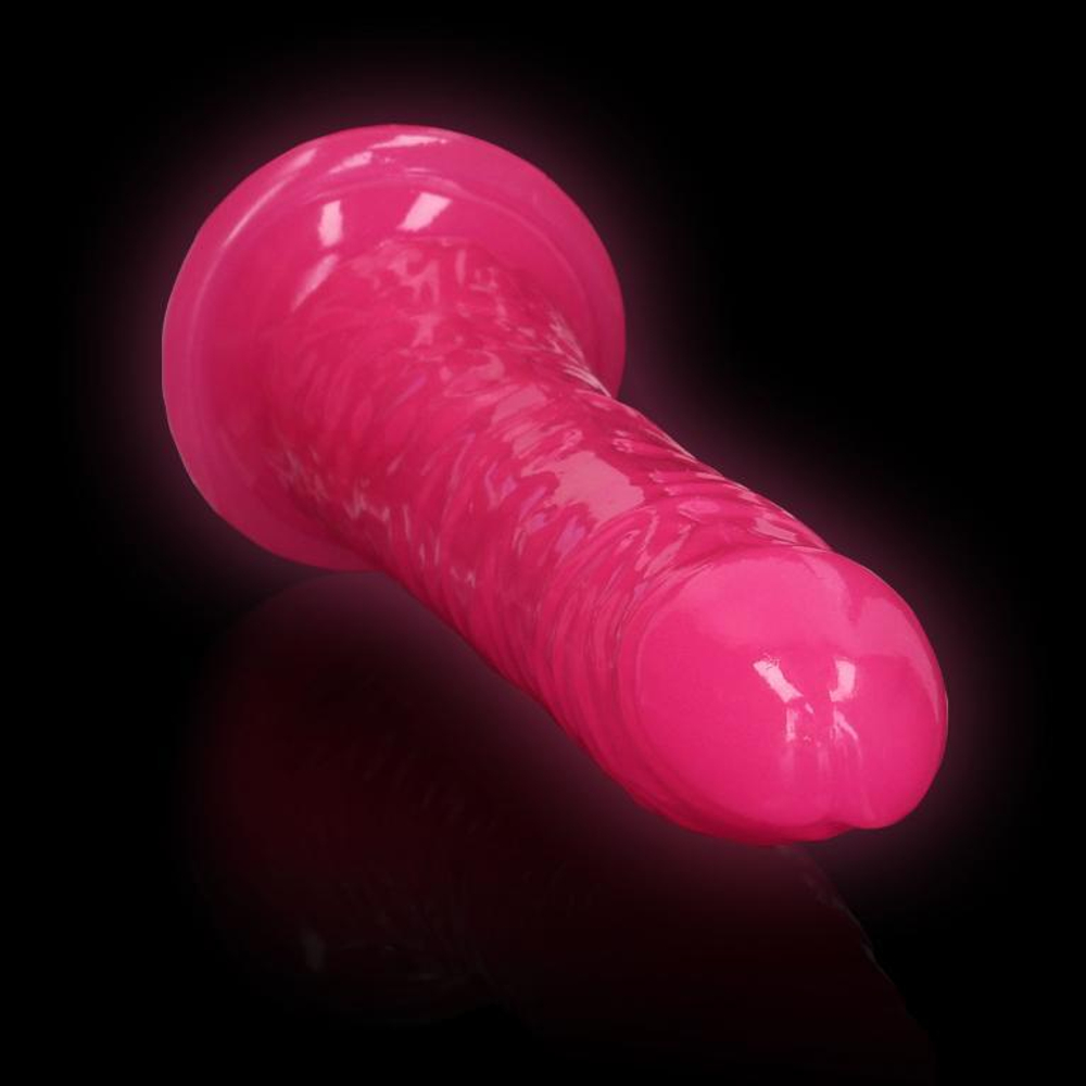 Розовый люминесцентный фаллоимитатор на присоске - 22 см. (Цвет: розовый)