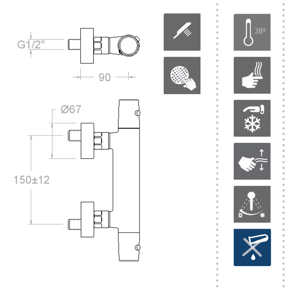 Смеситель термостатический для душа с душевым комплектом TZAR 343401DOC золото