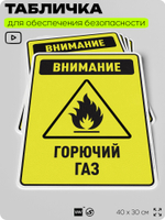 Табличка для обеспечения безопасности "Внимание горючий газ", для производства, предприятия, организаций, 40х30 см, Silver Plane x Айдентика Технолоджи