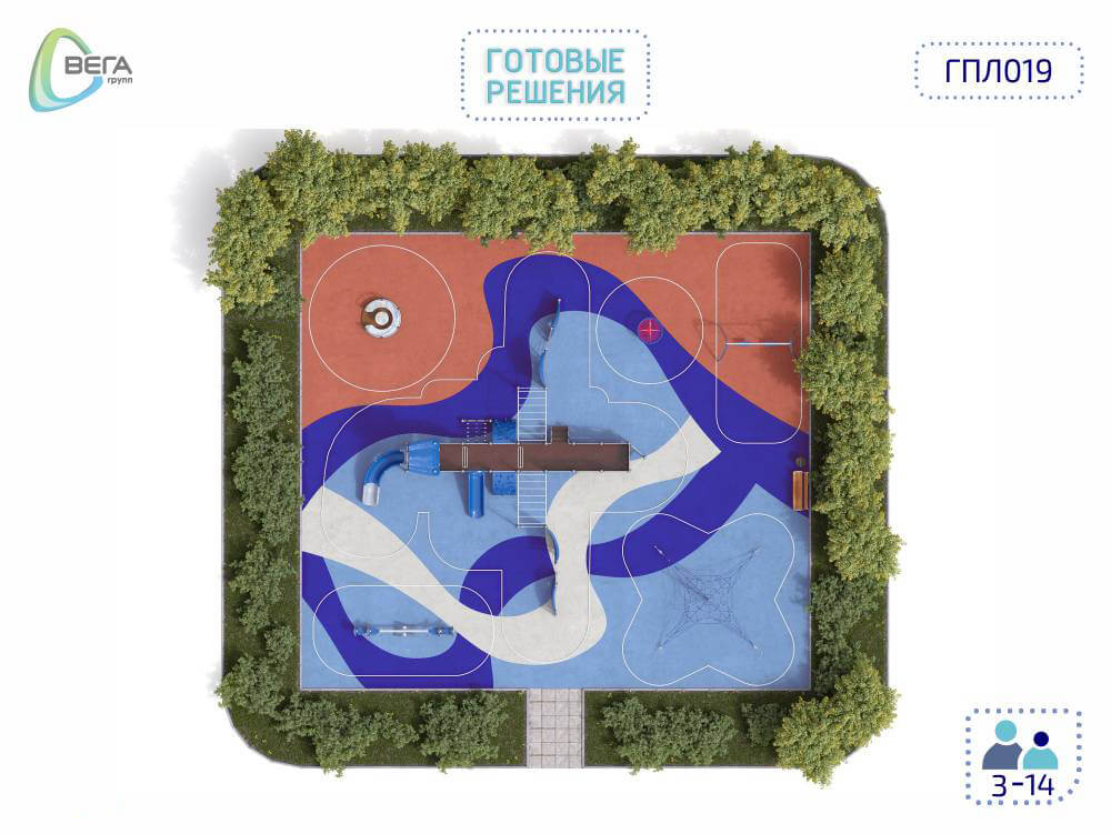 Игровая площадка для детей от 3 до 14 лет ГПЛ019