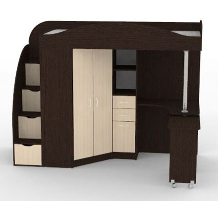 Кровать-чердак КарИВи Юниор 4 Бодего Темный  Дуб Молочный