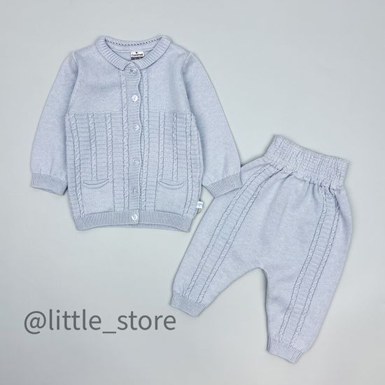 Комплект вязаный, Серо-голубой