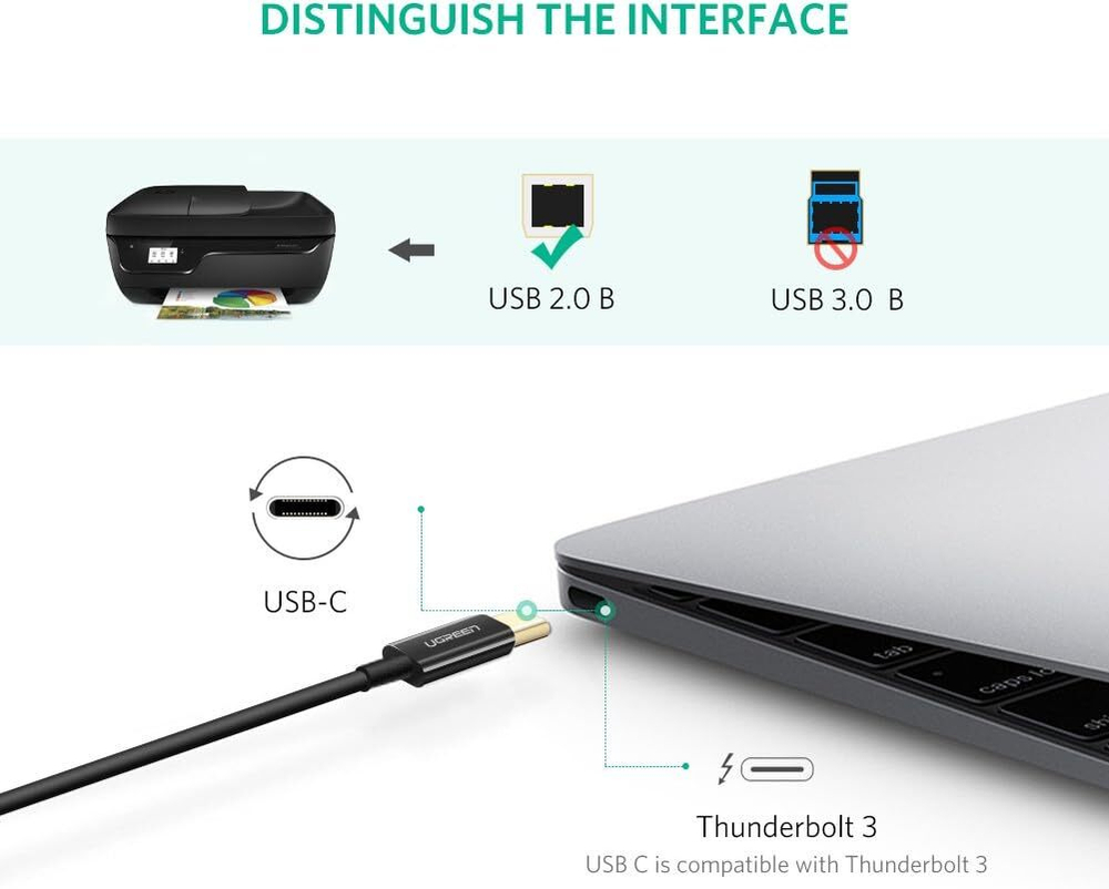 Кабель USB C- USB 2.0 B, для принтера, 2m. UGREEN 50446