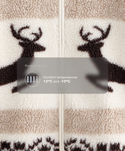 Oysho Куртка из искусственной овчины с оленями и высоким воротником, экрю