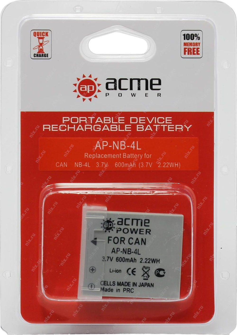 Аккумулятор AcmePower AP-NB-4L (Li-Ion, 3.7V, 760mAh) аналог  Canon  NB-4L