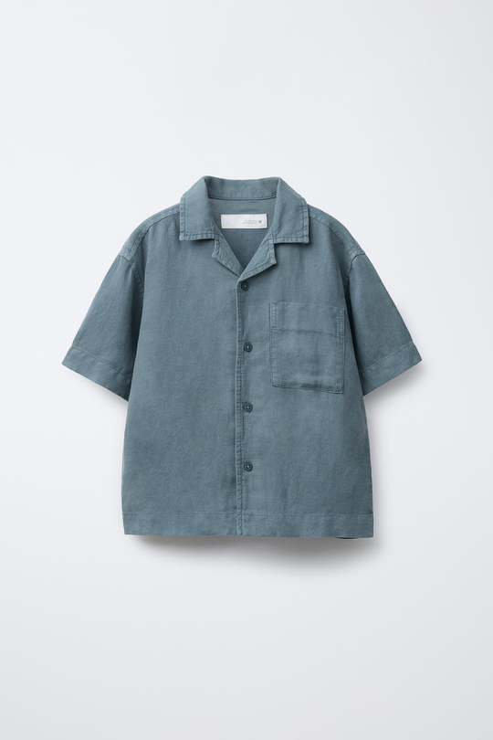 ZARA ОДНОТОННАЯ РУБАШКА ИЗ СТРУЯЩЕГОСЯ ЛЬНА, СИНИЙ