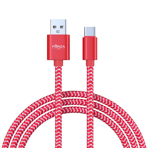 Кабель для зарядки USB(A)-Type C FORZA Волна, 1м, 2А, тканевая оплётка, 4 цвета, пакет
