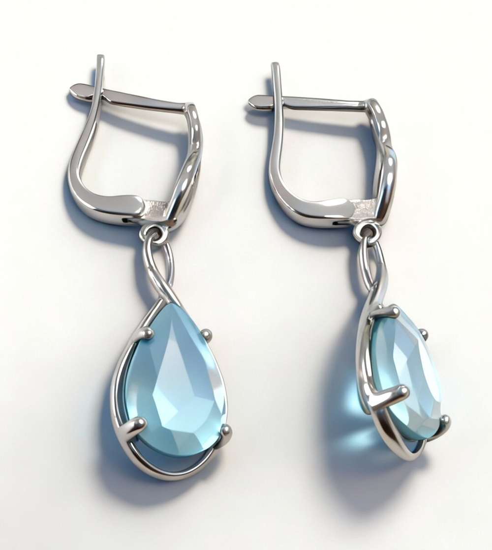 Ювелирные серьги из серебра  925 пробы,вставка аквамарин.