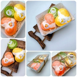 Набор бомбочек "Сердце апельсин XL, сердце банан XL + мыло лемонграсс"