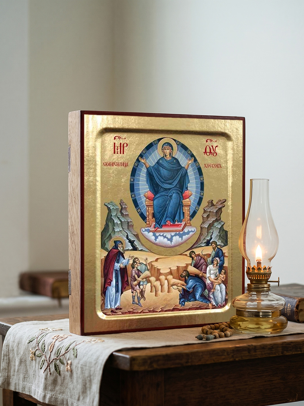 Икона Пресвятой Богородицы, Спорительница Хлебов на дереве: 125 х 160 (Синопсисъ)