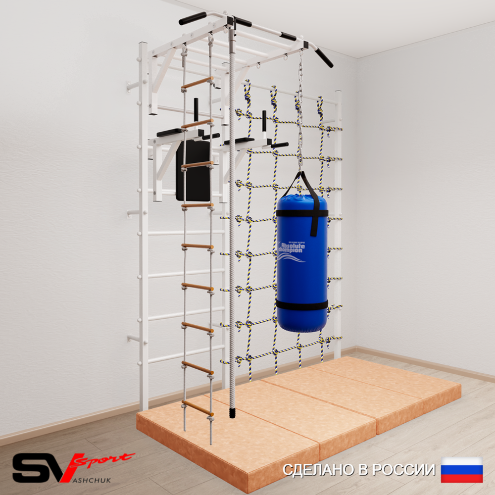 Шведская стенка Sv Sport усиленная 64550 (Турник рукоход/Брусья/Канат/Лестница/Цепь/Мешок 15кг/Мат 2м/Канатный лаз)