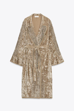 ZARA БАРХАТНОЕ КИМОНО С ВЫШИВКОЙ ZW COLLECTION LIMITED EDITION, ОХРА