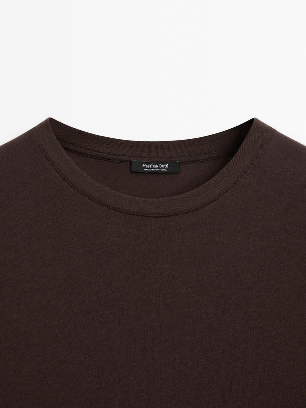Massimo Dutti Футболка из 100% хлопка, коричневый