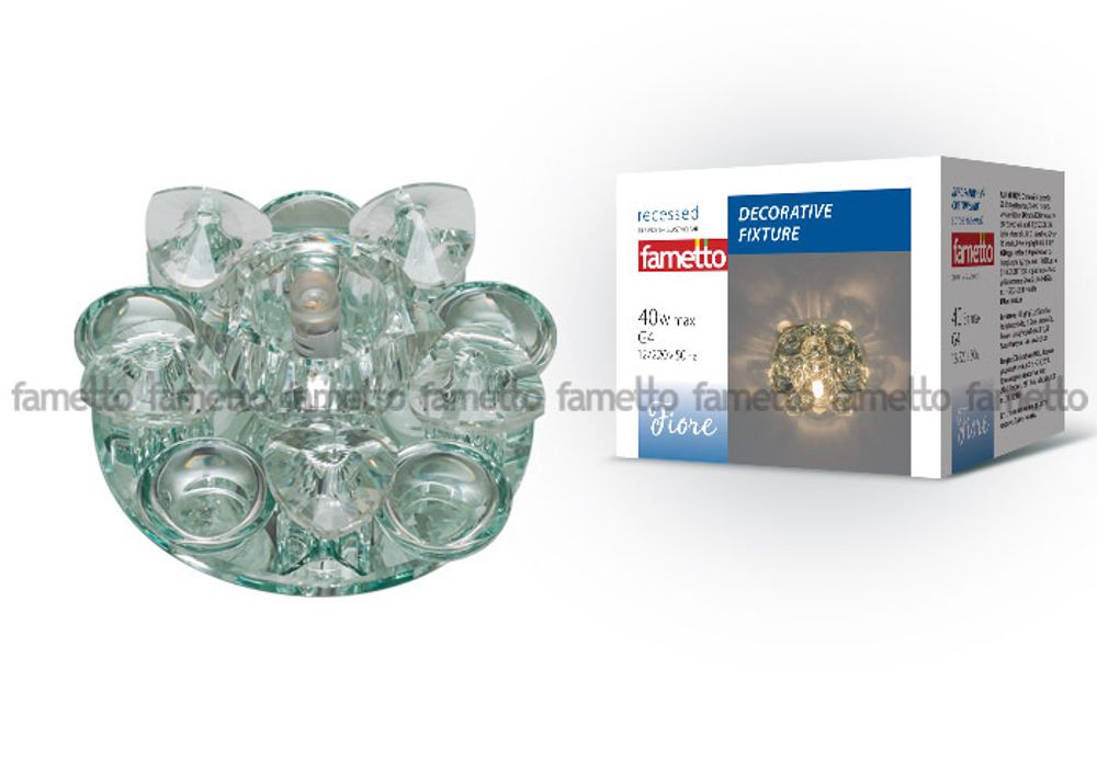 DLS-F123 G4 GLASSY/CLEAR Светильник декоративный встраиваемый ТМ Fametto, серия Fiore. Без лампы, цоколь G4. Основание стекло, цвет зеркальный. От
