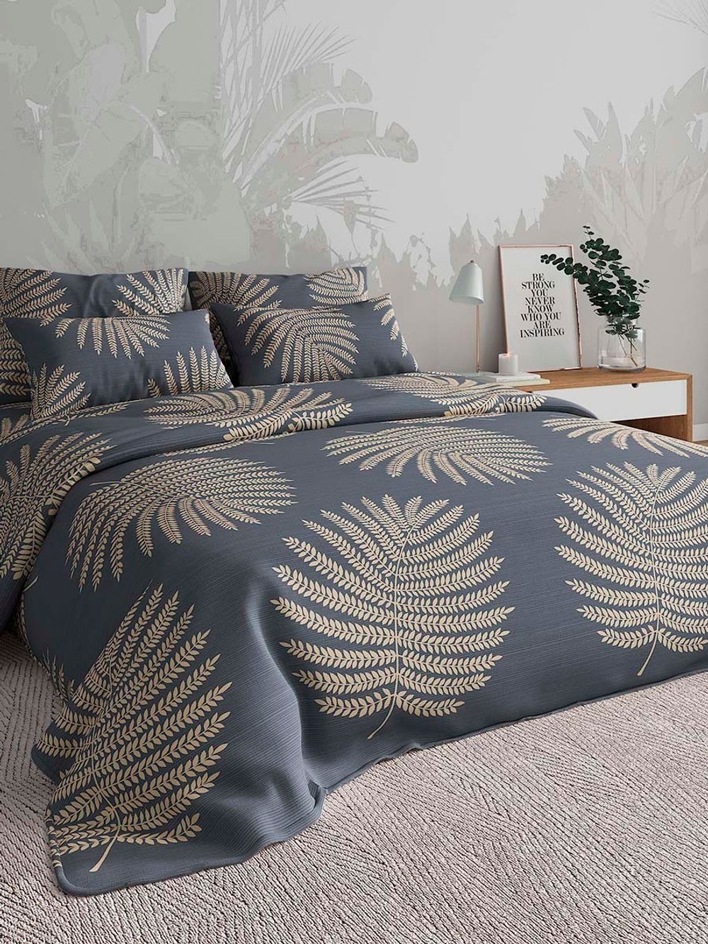 Постельное белье Сказка "Папоротник" 1,5-сп пододеяльник 145х215 наволочка 50х70 1шт Простынь на резинке 90х200 см