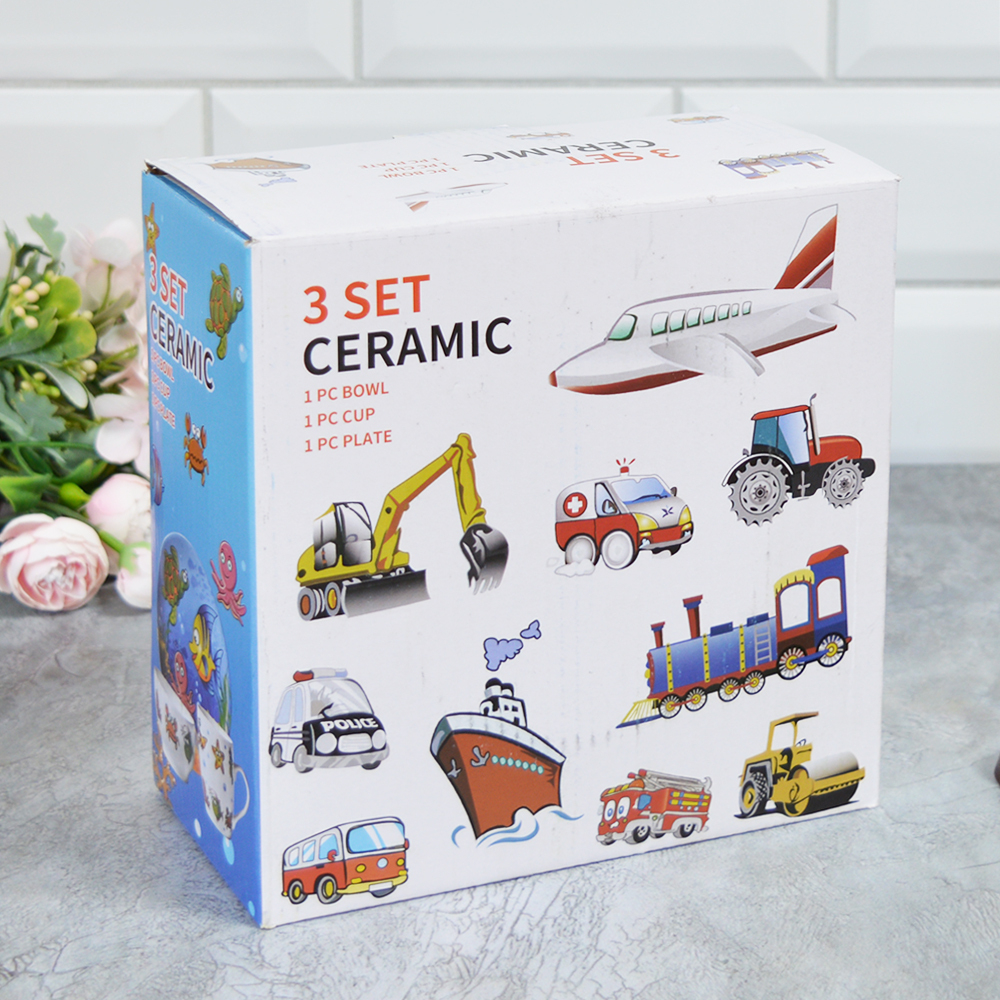 Набор керамической посуды 3 предмета: кружка 8*7см, тарелка плоская 18см, тарелка суповая 11*5.5см.