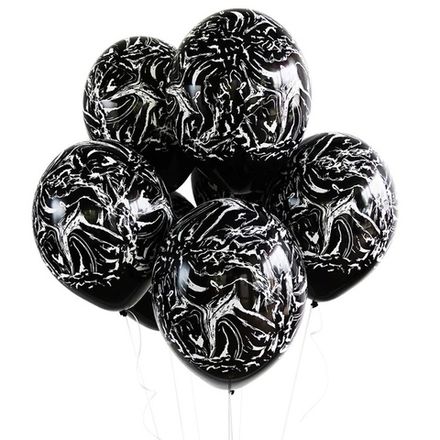 Шары "Чёрные с принтом - белый мрамор"