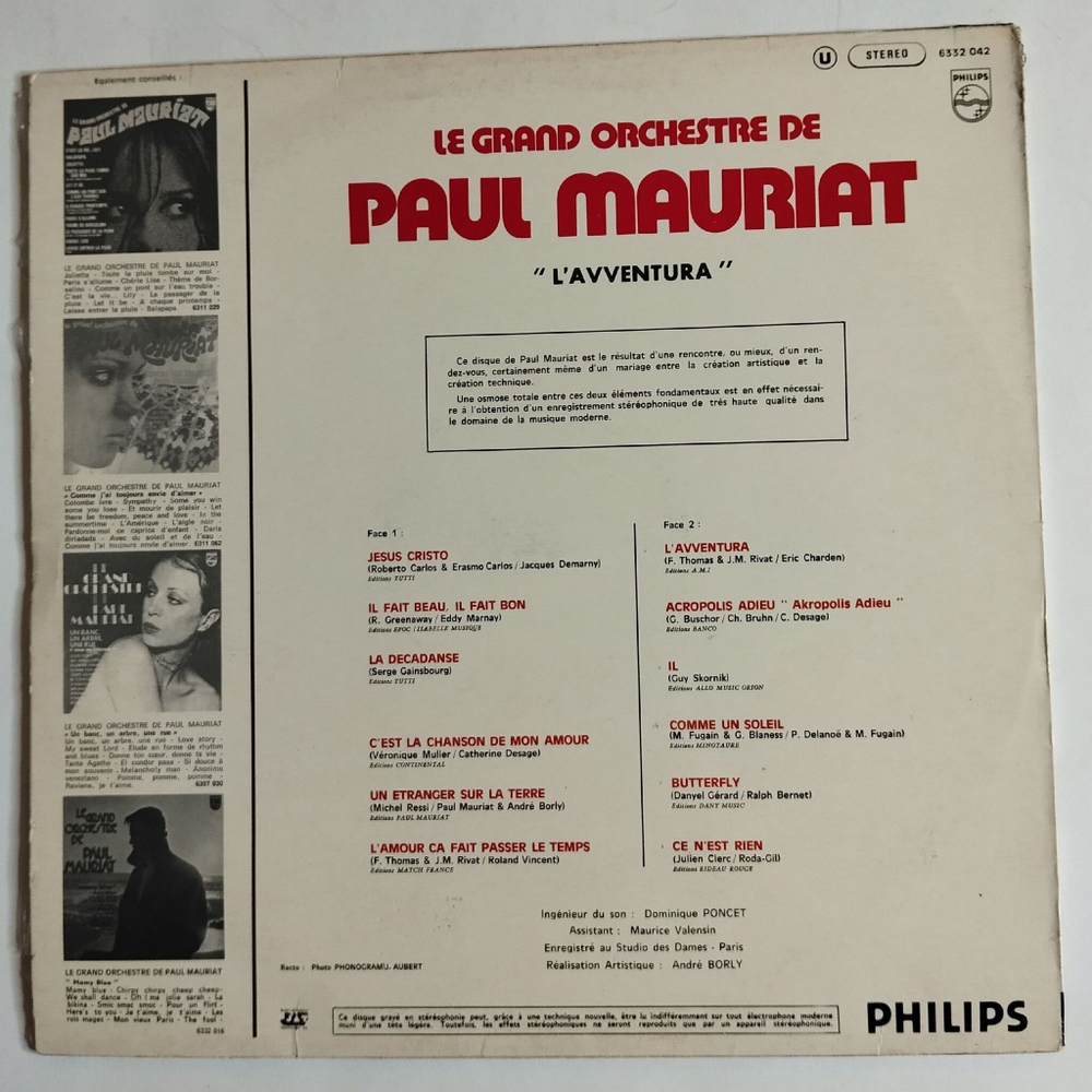 Винтажная виниловая пластинка LP Поль Мориа Le Grand Orchestre De Paul Mauriat Lavventura (France 1972)