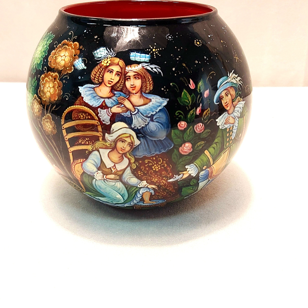 Вазочка с ручной росписью Палех "Золушка"