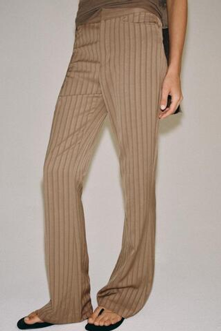 ZARA БРЮКИ FLARE В ПОЛОСКУ — ZW COLLECTION, ЦВЕТ РОЗОВОГО ДЕРЕВА