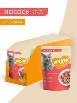 Влажный корм Мнямс На каждый день Кусочки в соусе с лососем для стерилизованных кошек 85 г