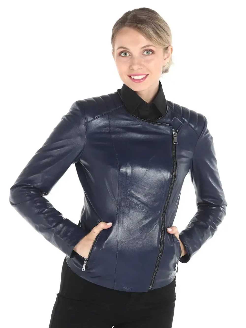 Куртка женская из натуральной кожи с капюшоном трансформер