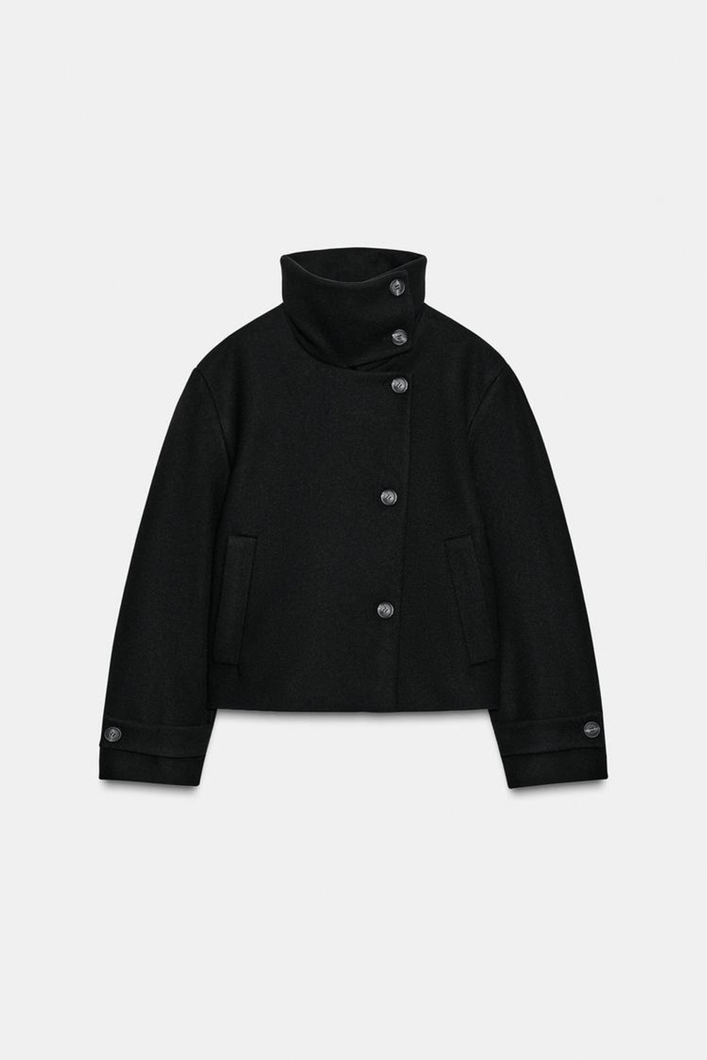 ZARA КОРОТКОЕ ПАЛЬТО С ВЫСОКИМ ВОРОТНИКОМ, ЧЕРНЫЙ