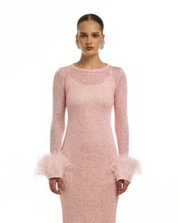 Платье PERSIMMON (Персимон) вязанное с перьями розовый