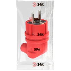 Вилка ЭРА V9-RED-IP44 каучуковая с заземлением 90 градусов 16A IP44 красная