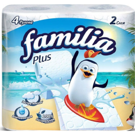 Туалетная бумага Familia Plus white 4 рулона 2х слойная